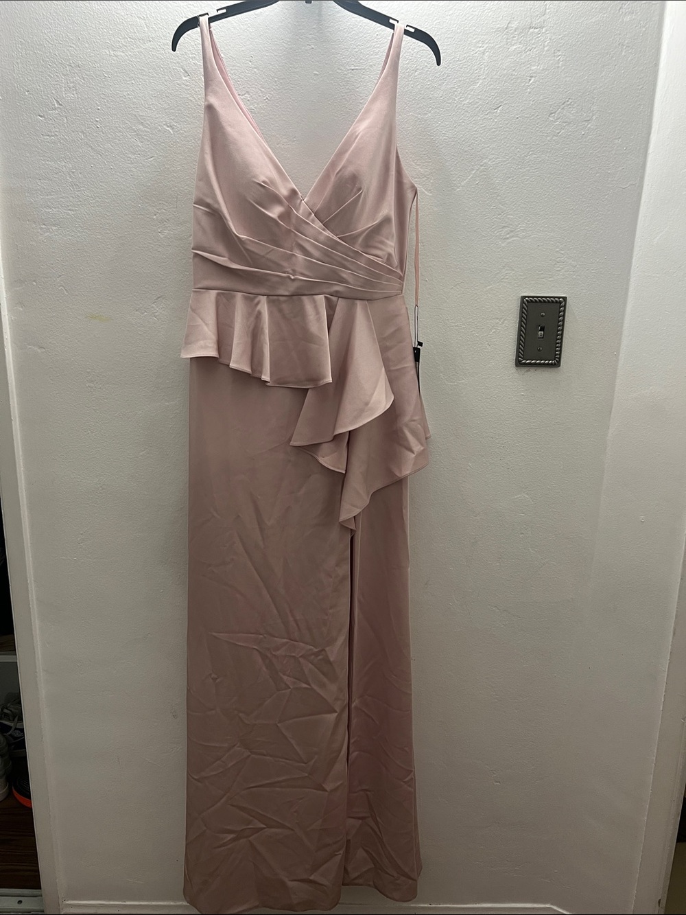 Sleeveless Blush Pink Ruffle V-Neck Evening Dress